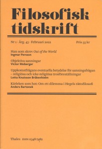 Jens Johansson (Red.) og Olle Risberg (Red.): Filosofisk tidskrift 1/2022