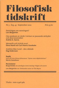 Jens Johansson (red.) og Olle Risberg (Red.): Filosofisk tidskrift 3/2022