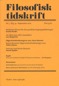 Jens Johansson (Red.) og Olle Risberg (Red.): Filosofisk tidskrift 3/2021