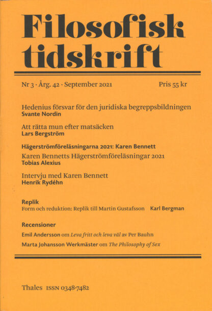 Omslag: Filosofisk tidskrift 3/2021