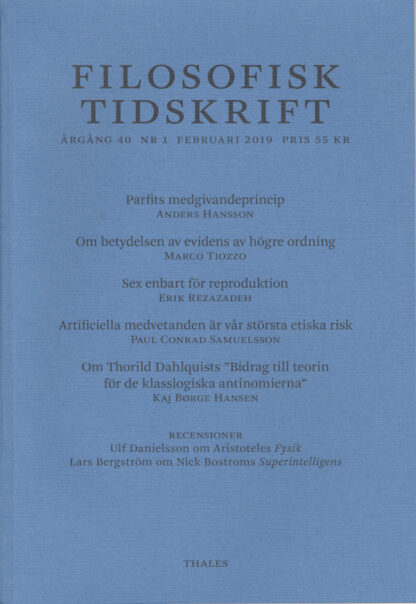 Omslag: Filosofisk tidskrift 1/2019