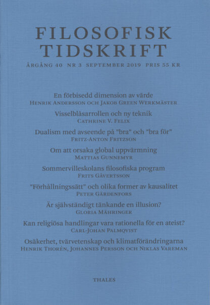 Omslag: Filosofisk tidskrift 3/2019