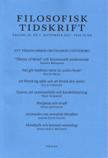 Omslag: Filosofisk tidskrift 3/2017: Filosofi i Göteborg