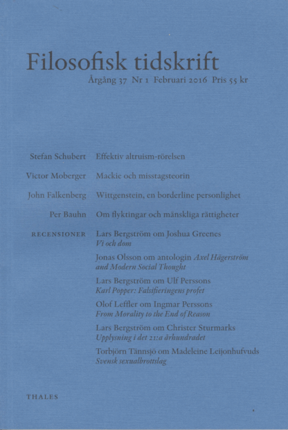 Omslag: Filosofisk tidskrift 1/2016