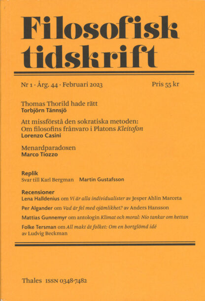 Omslag: Filosofisk tidskrift 1/2023