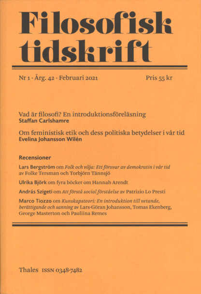 Omslag: Filosofisk tidskrift 1/2021