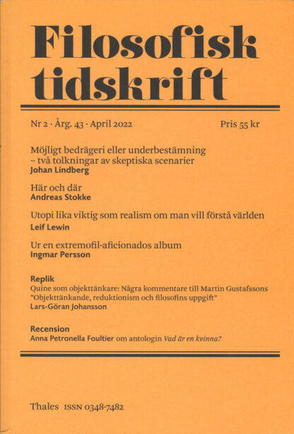 Omslag: Filosofisk tidskrift 2/2022