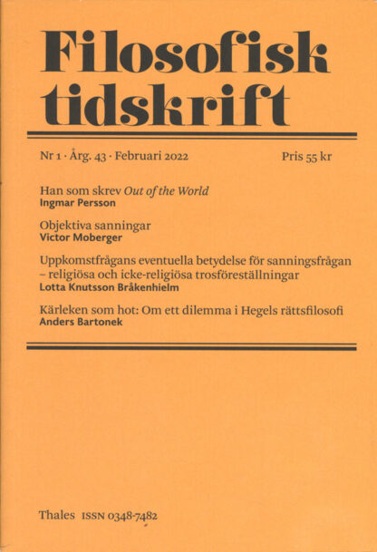 Omslag: Filosofisk tidskrift 1/2022