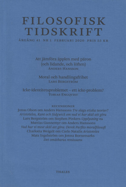 Omslag: Filosofisk tidskrift 1/2020