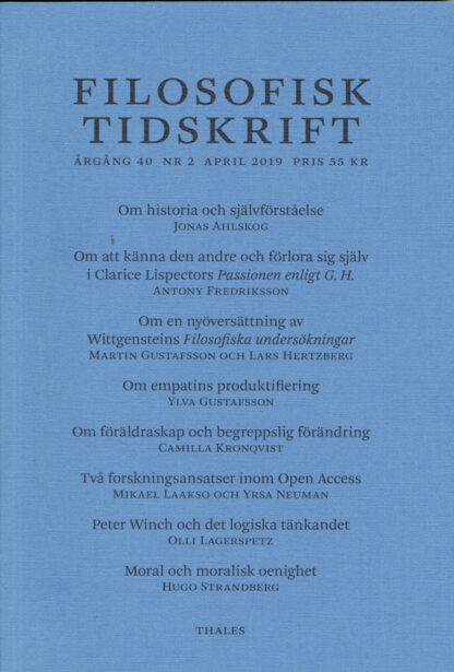 Omslag: Filosofisk tidskrift 2/2019
