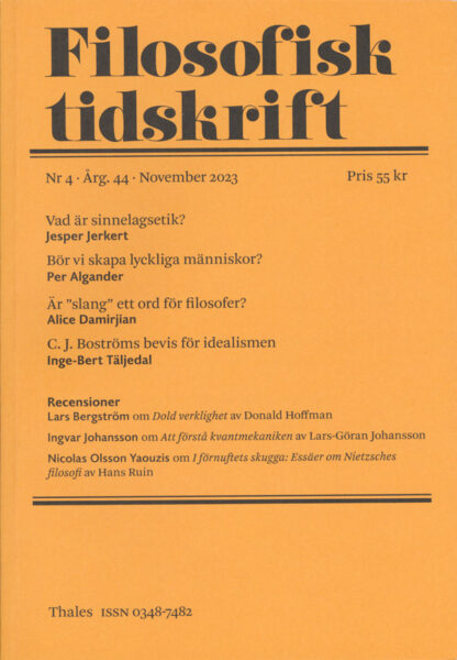 Omslag: Filosofisk tidskrift 4/2023
