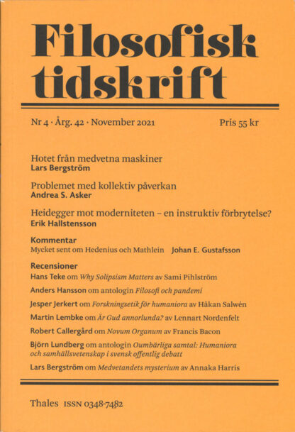 Omslag: Filosofisk tidskrift 4/2021